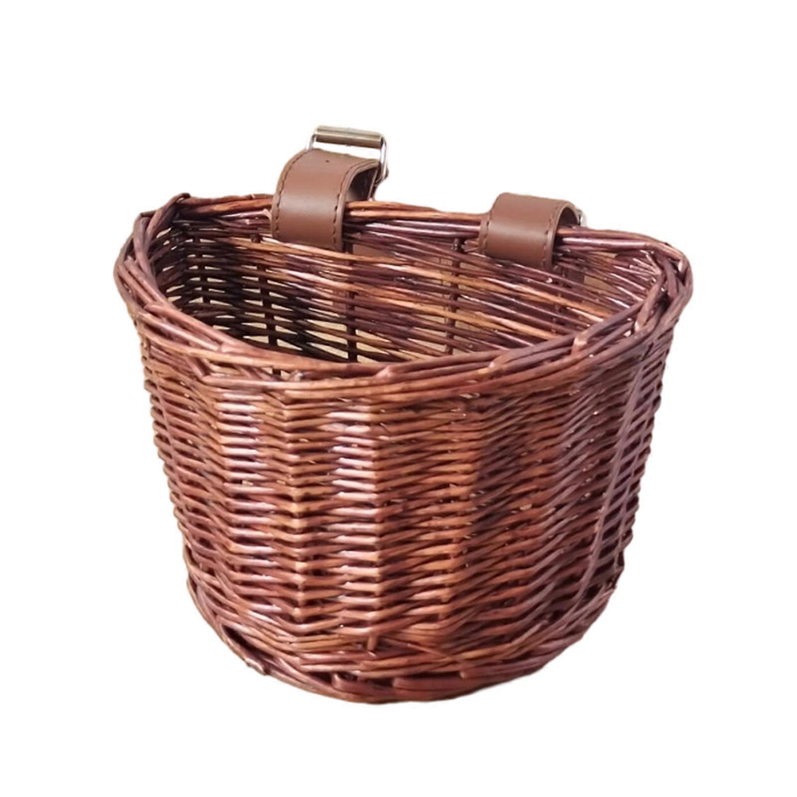 Hislaves Bike Basket with Adjustable Belts Large Capacity Strong Load-bearing Handmade Woven Rattan Front Handle Bicycle Basket Brown