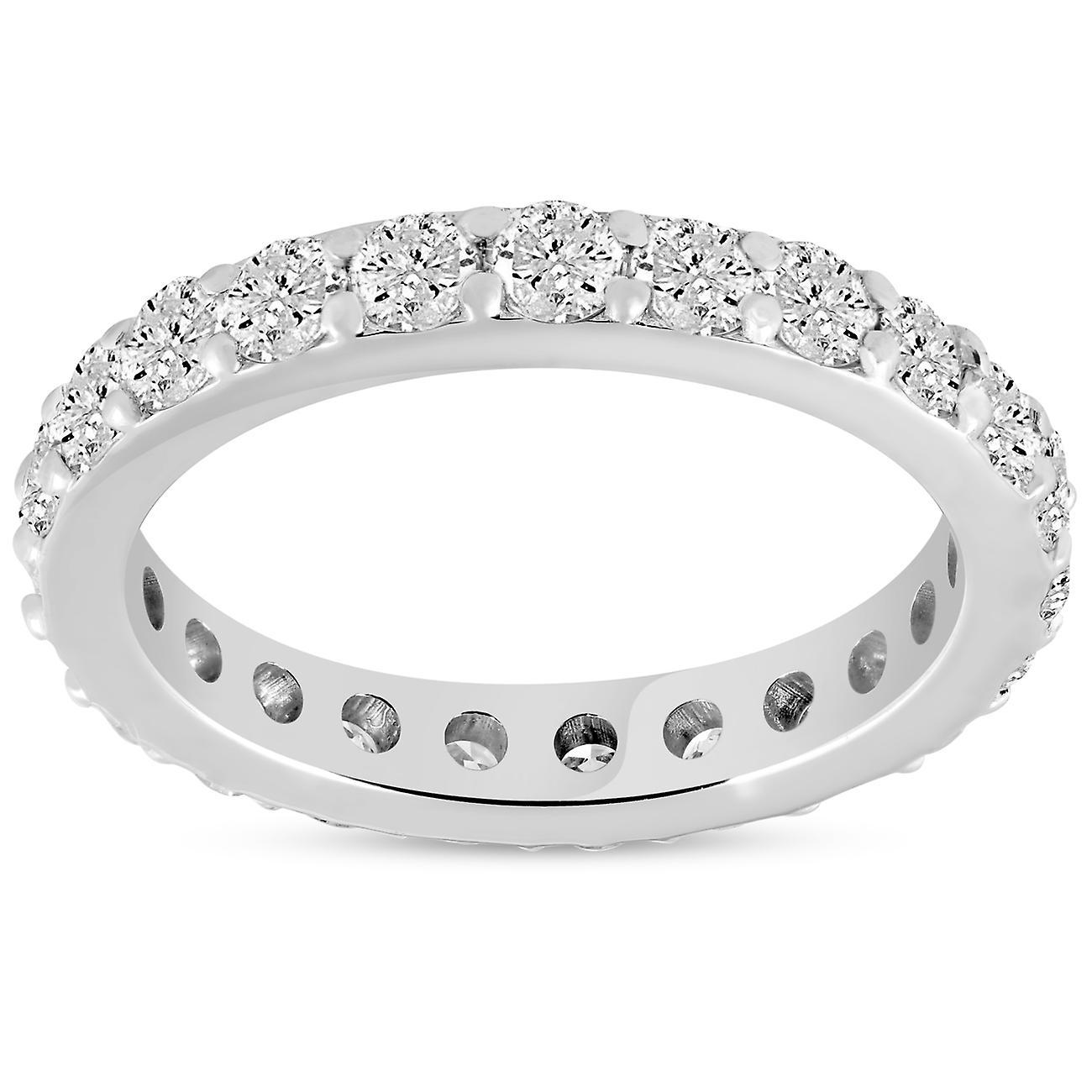 Pompeii3 1 1/2 ct Diamond Eternity Ring 14k White Gold Common Prong Stackable Band 7.5