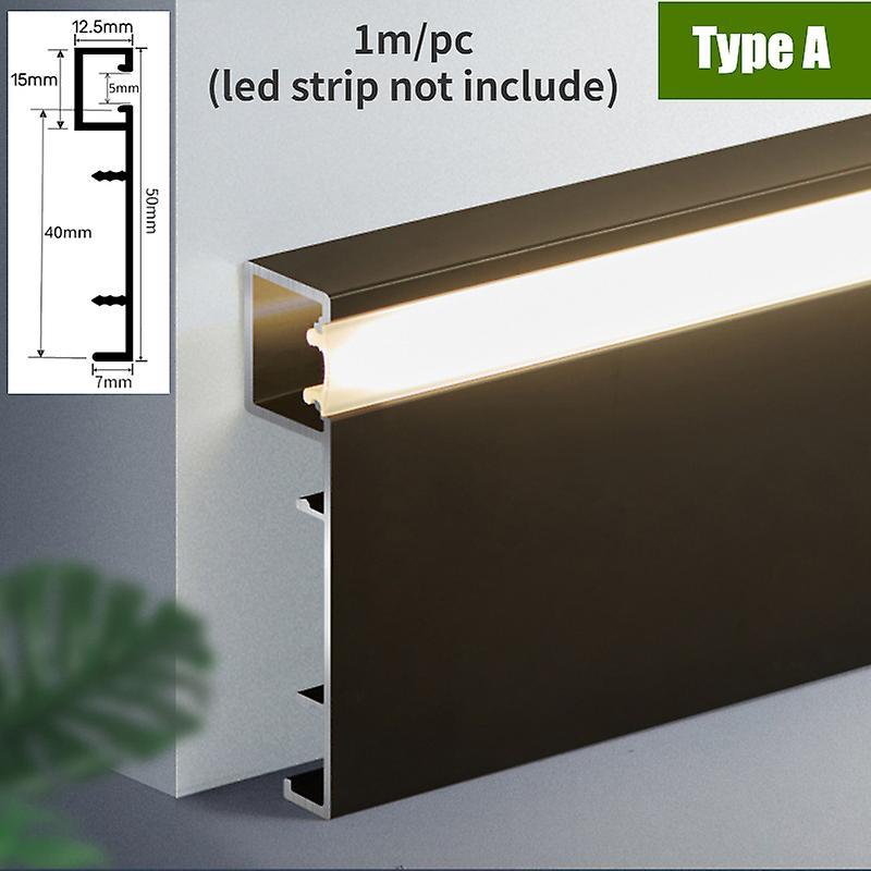 Loerss 1-1.5m Recessed Skirting Line Aluminium Led Profile Black Bar Light With Silicone Cover Home Stair Wall Decor Skirting Board Type A 1M 10PCS