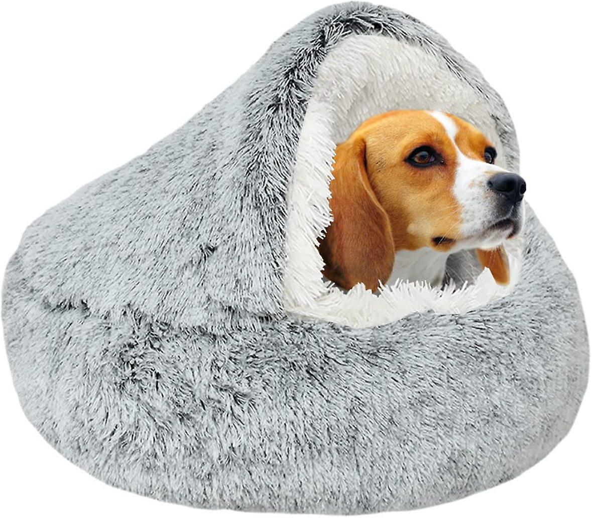 Baiccf Fluffy Plush Soothing Bed For Dogs Under 10kg, Washable Anti-anxiety Dog Bed For Small Medium Dogs, Soft Warm Indoor Donut Bed (65cm, Grey)