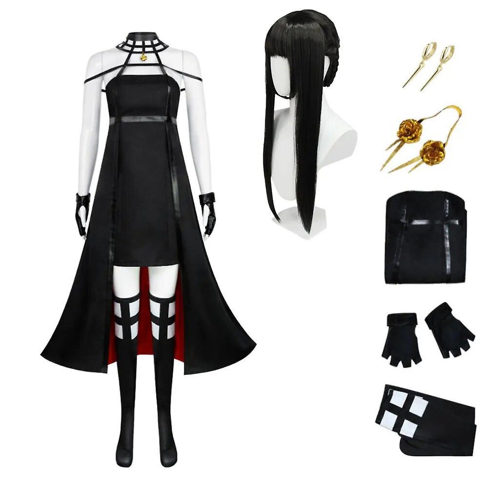 Dlelv Anime Spy X Family Yor Forger Cosplay Costume Yor Briar Women Dresses Wig Weapon Headband Earrings Gloves Stockings costume wig M