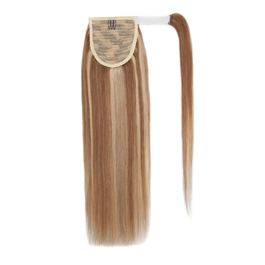 Sego Human Hair Ponytail Extension Brazilian Remy Wrap Around Ponytail Clip in Hair Extensions for Women brown&bleachblonde 16inch