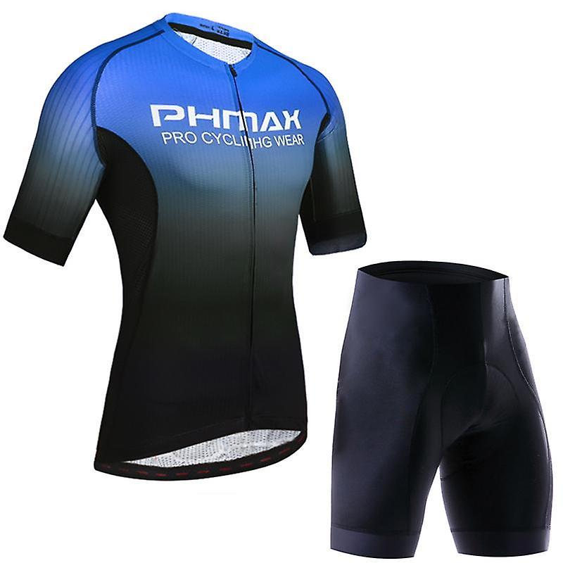 GreenZech Cycling clothing set breathable anti-uv bicycle wear short sleeve jersey Black blue L