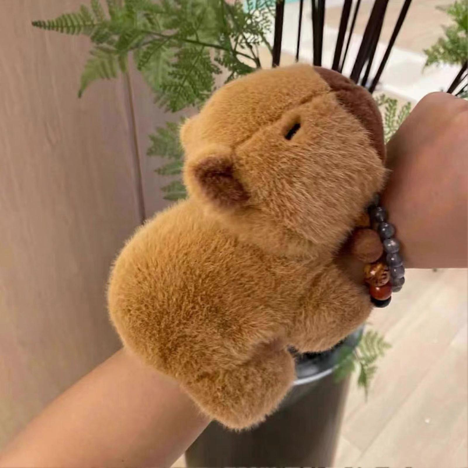 Remorui Capybara Doll Slap Bracelet Soft Fuzzy PP Cotton Filled Cute Animal Plushie Stuffed Plush Toy Snap Band Home Decoration Kids