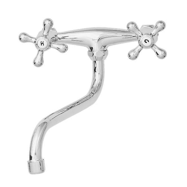 Invena Kitchen Bath 'S' Type Spout Wall Mounted Traditional Water Mixer Tap Cross Head