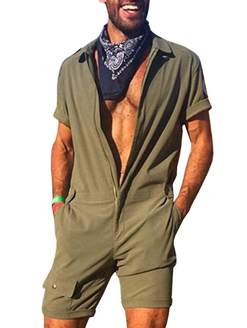 Preferred Summer Short Sleeve Men's Bodysuit Zipper Workwear With Army Green ArmyGreen L