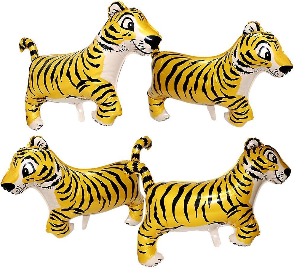 Ubiuo 40'' Jumbo Wildlife Jungle Jump Tiger Cartoon Animal Balloons, 4 Pack Wild One Safari Zoo Forest Theme Black Stripes Tiger Aluminum Mylar Foi...