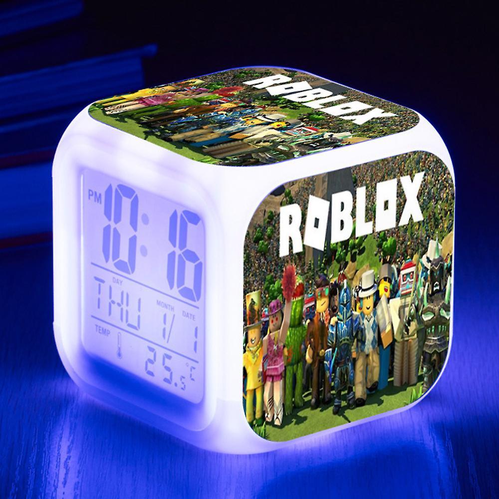 Bestdaily Roblox Print Digital Alarm Clock 7 Color Changing Game Night Light Led Display Bedside Clock Home Decor Kids Toy Gifts A