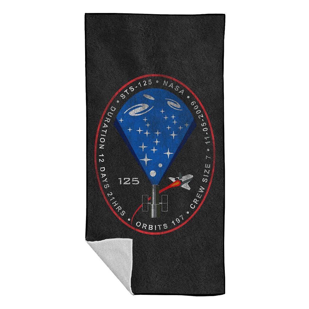 NASA STS 125 Atlantis Mission Badge Distressed Beach Towel Black 70 x 140cm