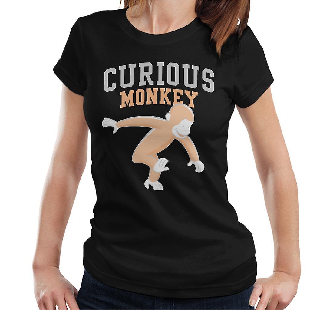 Curious George Monkey Sports Font Women's T-Shirt Black X-Large