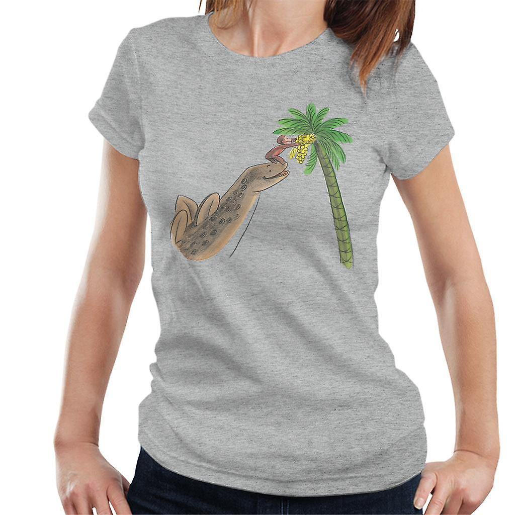 Curious George Dinosaur Palm Tree Women's T-Shirt Heather Grey Medium