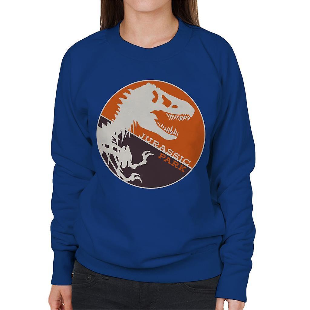 Jurassic Park T Rex Orange Background Skeleton Silhouette Women's Sweatshirt Royal Blue XX-Large