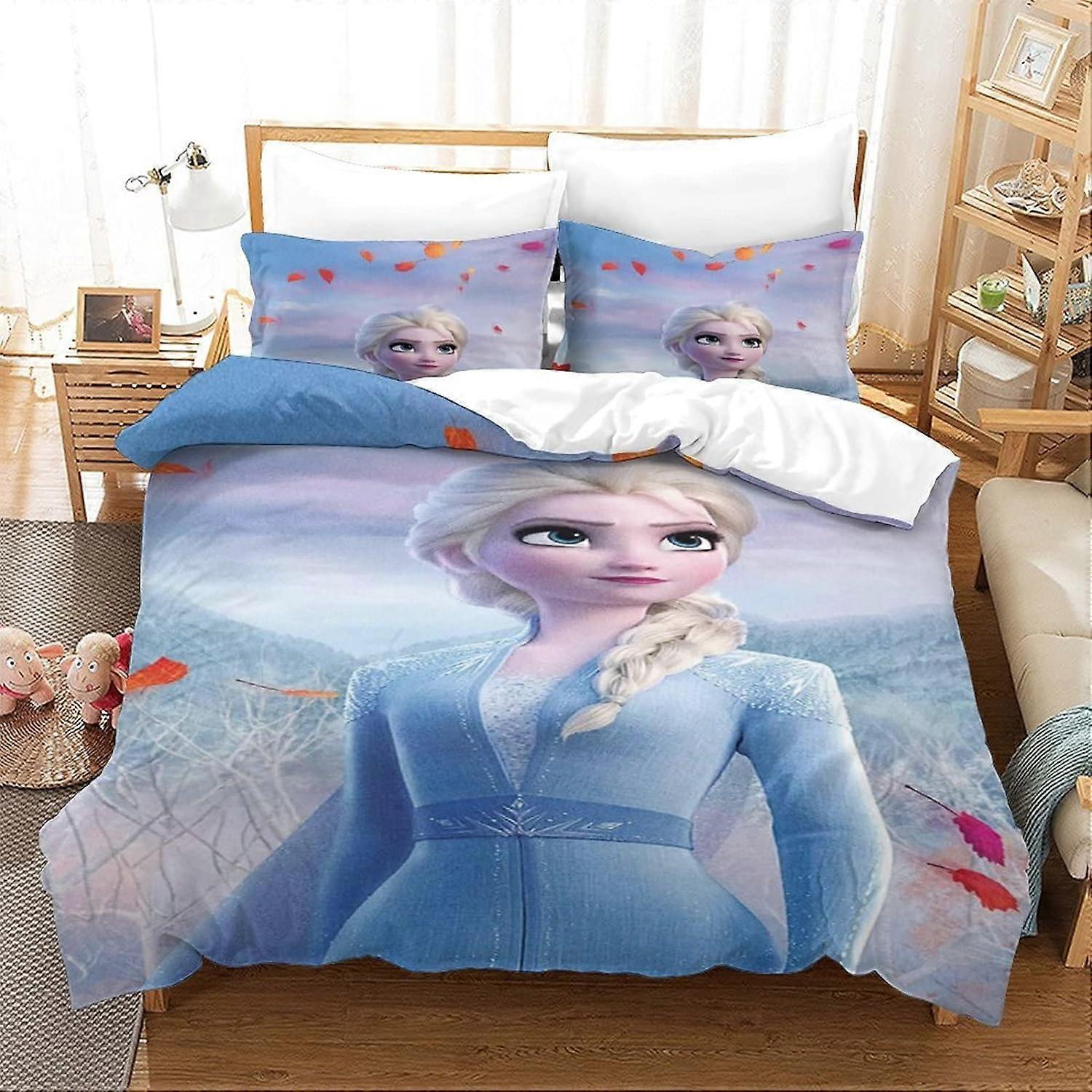 Kerota FrozenD Elsa Printed Duvet Cover Set with Pillowcase for Teen,Animated Character Duvet Cover Bed Linen Kingx 135*200 CM Single135x200cm