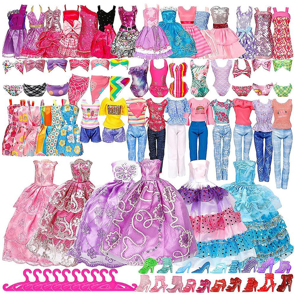 Manchalk 50pcs/set Barbie Doll Clothes Tops Pants Dresses Shoes Fashion Party Accessories Kids Girls Toy Gift