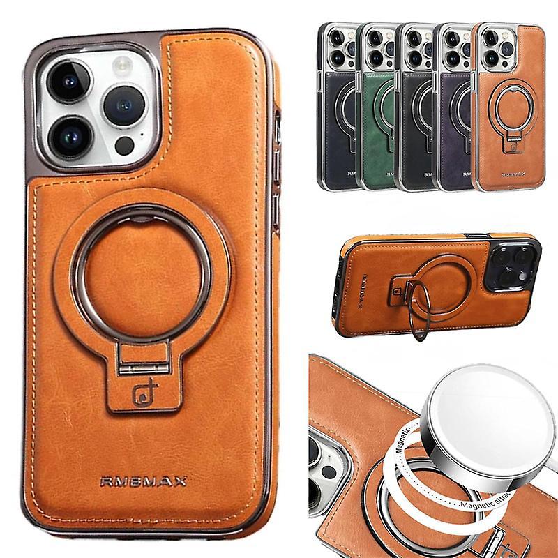 Yesfit Luxury Leather Invisible Stand Phone Case For Iphone Case15/14/13 Pro Max ORANGE iPhone 14 Pro max