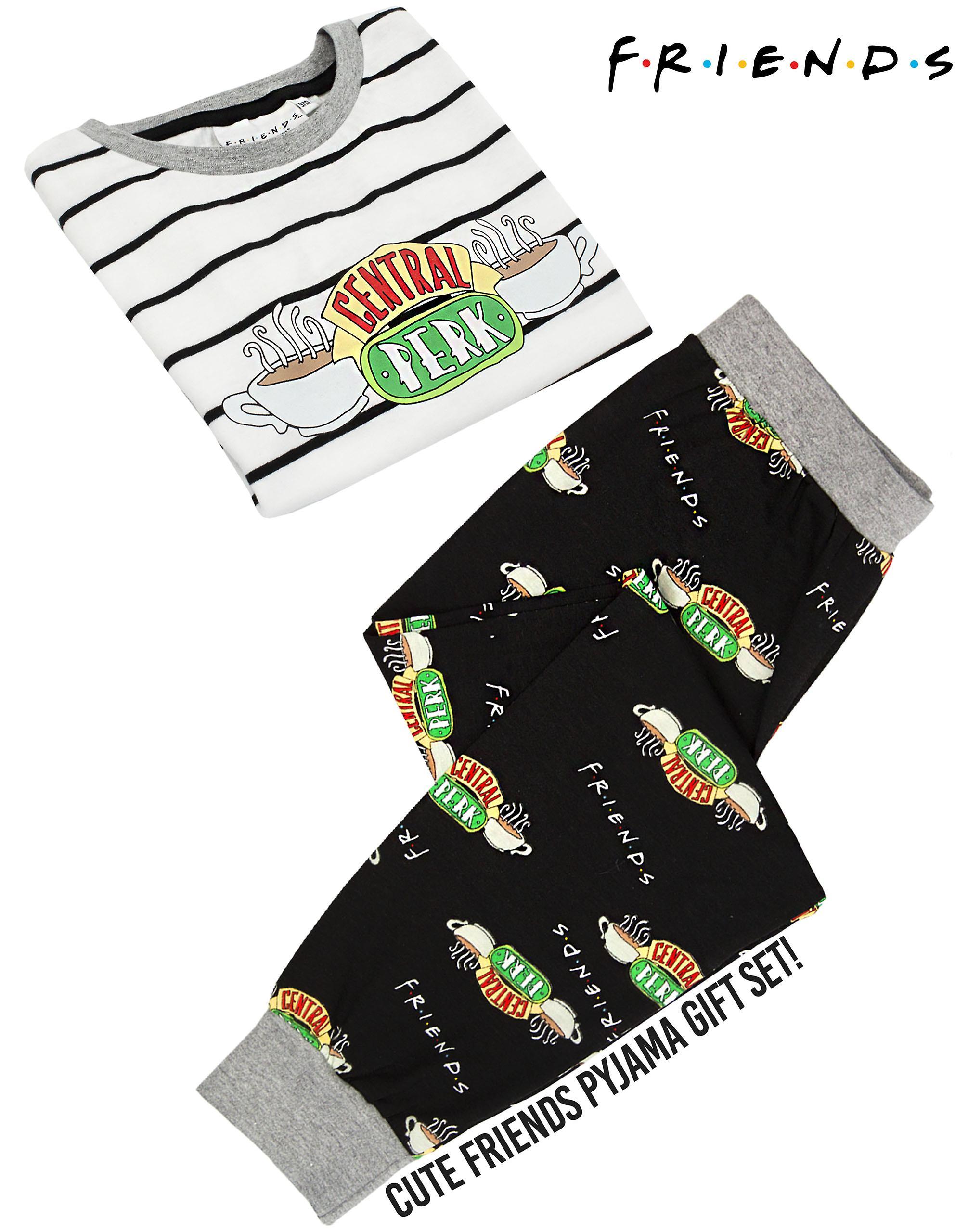 Friends Unisex Kids Short Sleeve Long Leg Pyjama Set White Central Perk Logo Placement & All-Over Print 14-15 Years