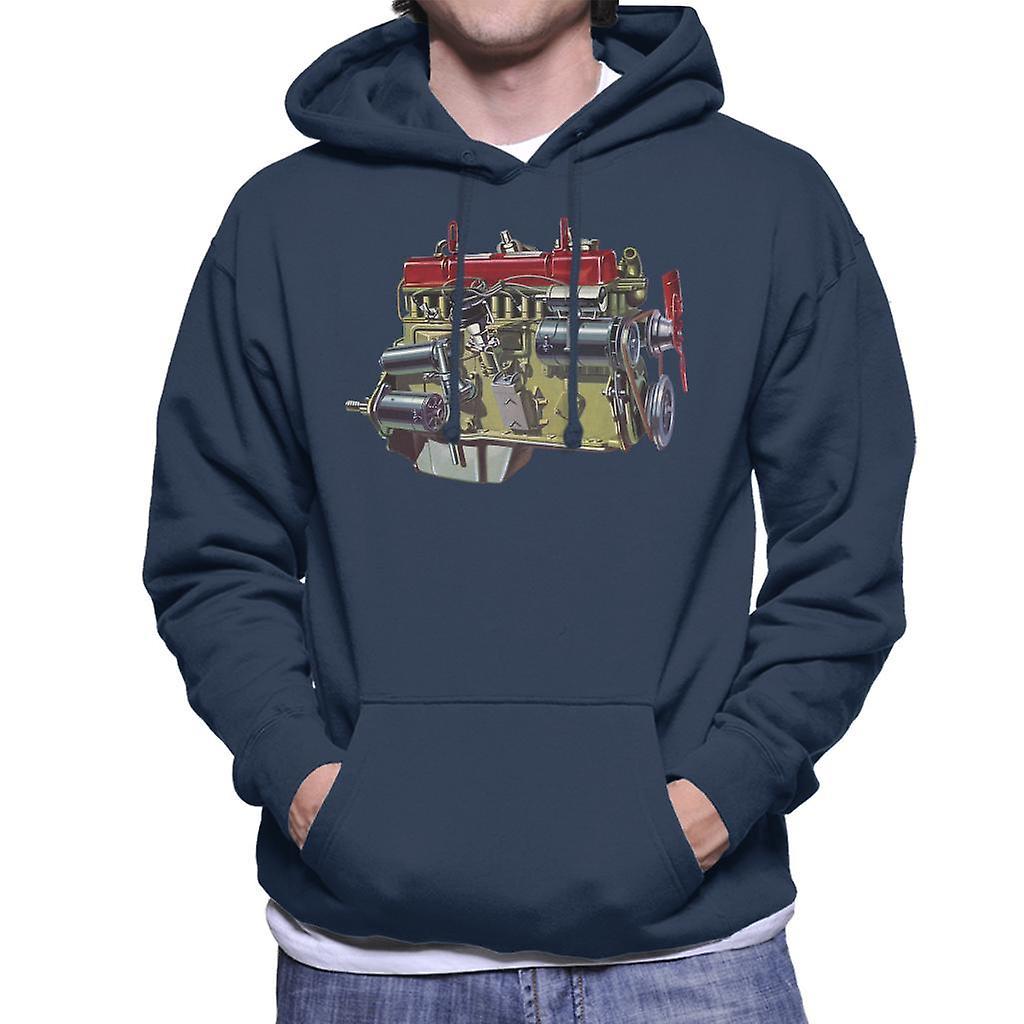 Austin Healey Side View Of Engine British Motor Heritage Men's Hooded Sweatshirt Navy Blue Medium