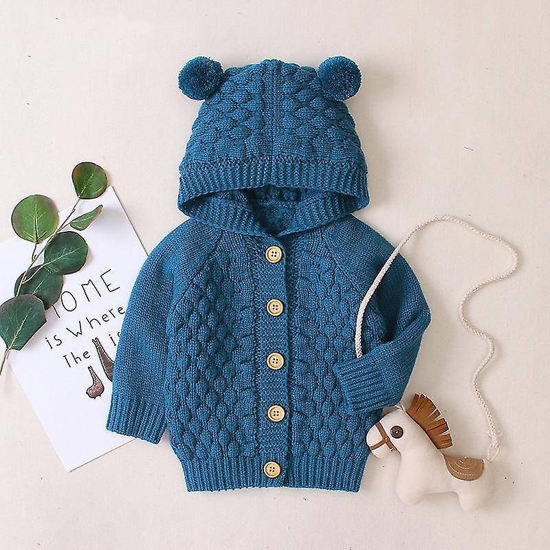 Slowmoose Autumn Infant Hooded Knitting Jacket For Baby Clothes - Newborn Coat For Baby 9M / Peacock blue