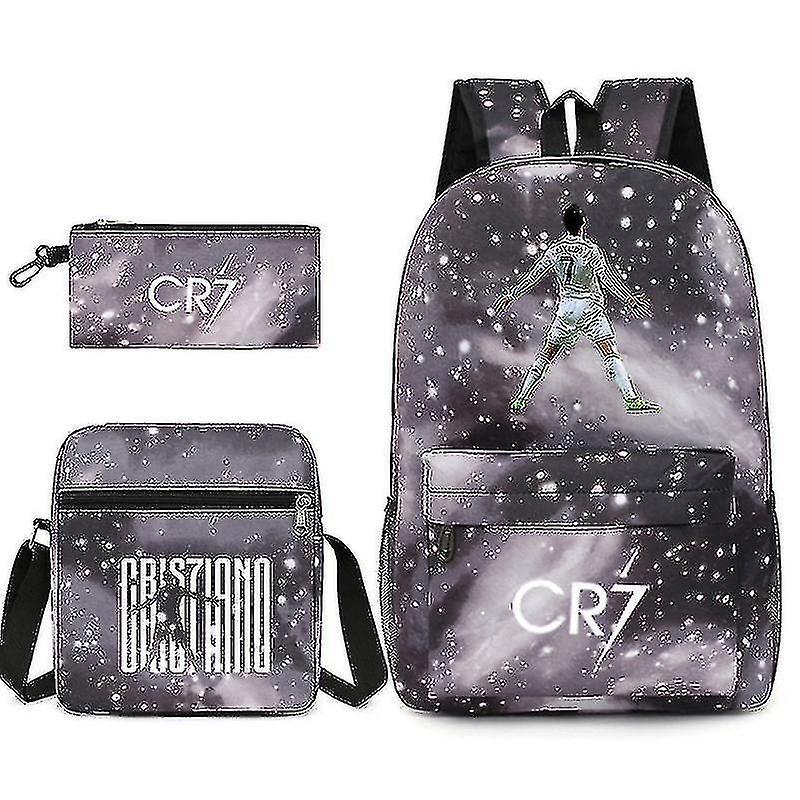 Mike Football Star C Ronaldo Cr7 Printed Backpack Around The Student Three-piece Backpack. Starry grey grey 1 threepiece suit