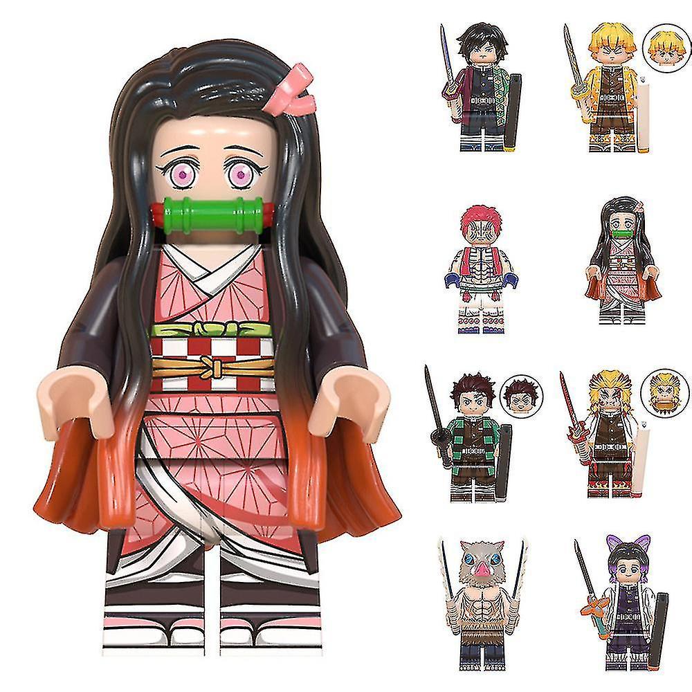 Zhenv 8pcs/set Demon Slayer Anime Figures Minifigure Assembled Mini Building Block Toys Gifts