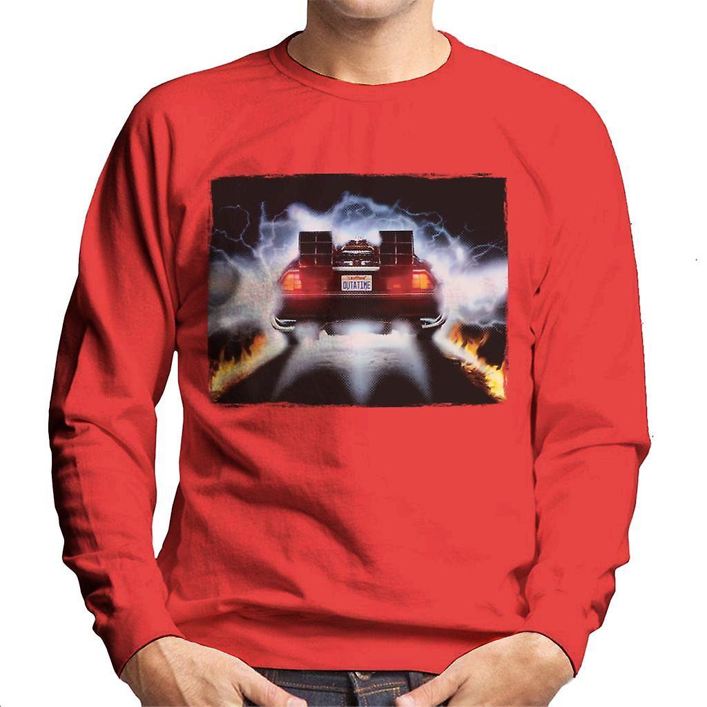 Back to the Future Delorean Taking Off For Time Travel Men's Sweatshirt Red Small