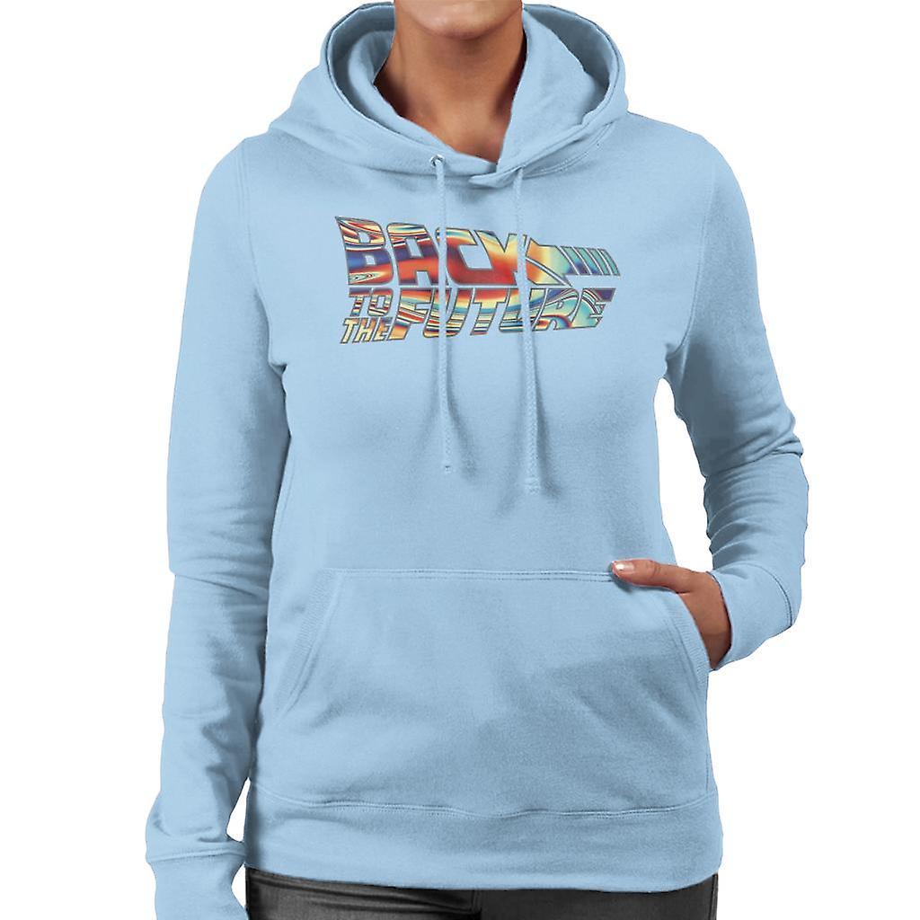 Back to the Future Psychedelic Logo Women's Hooded Sweatshirt Sky Blue Medium