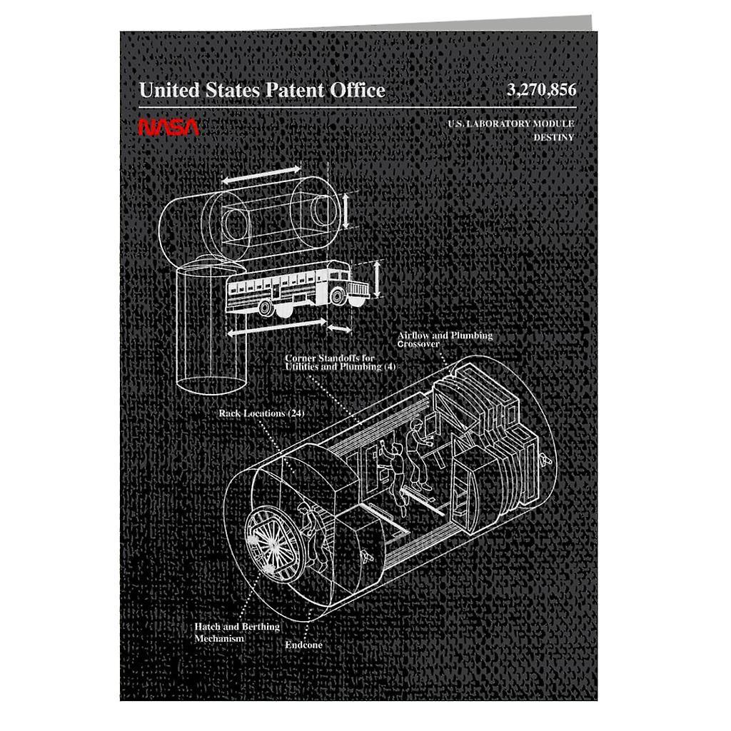 NASA US Laboratory Module Destiny Blueprint Greeting Card Black 14.5 x 21cm