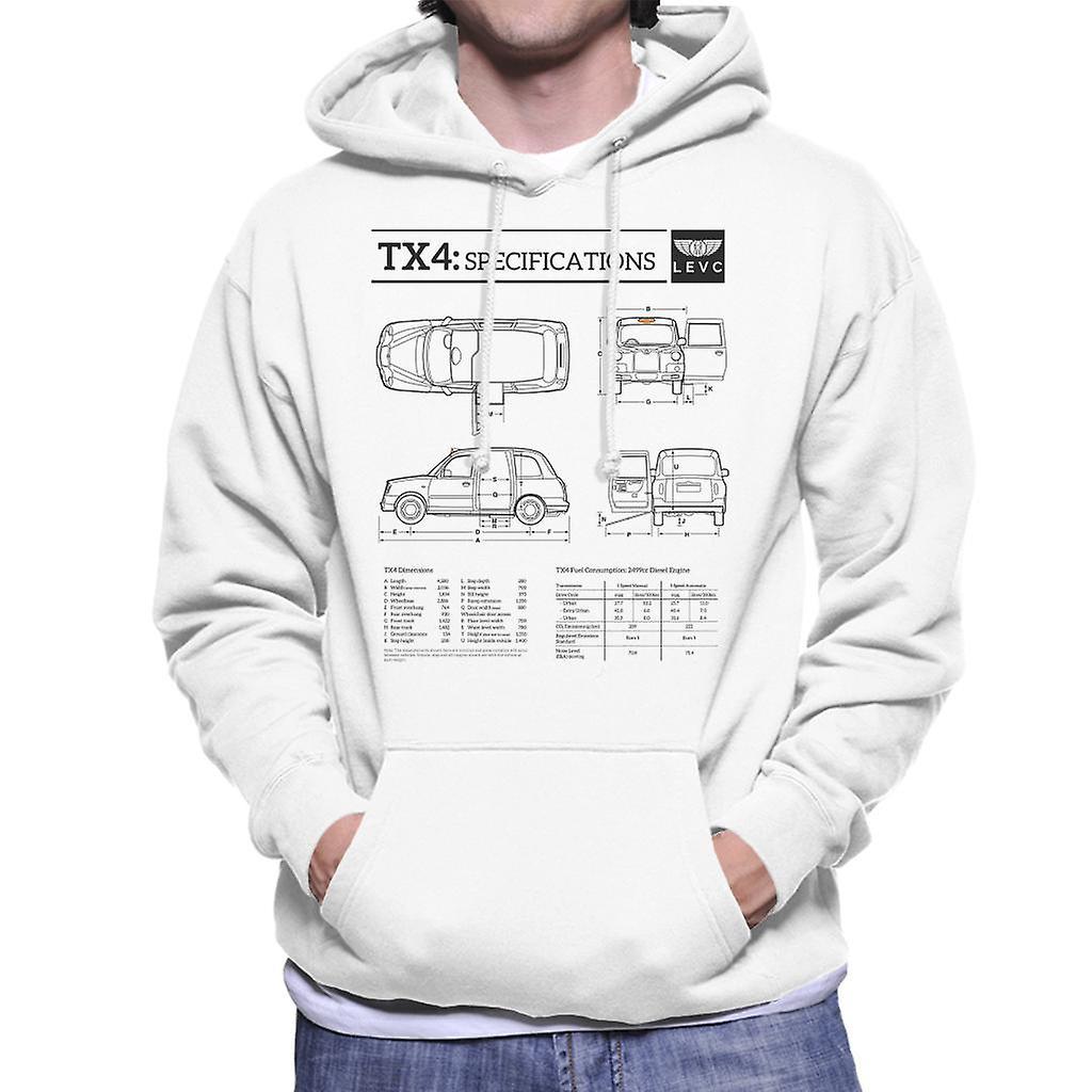 London Taxi Company TX4 Specifications Blueprint Men's Hooded Sweatshirt White Small