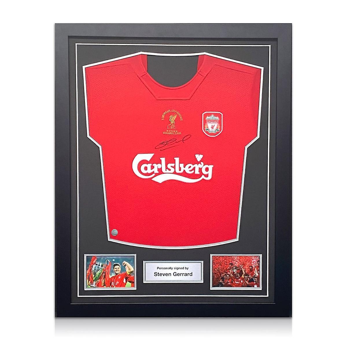 Exclusive Memorabilia Steven Gerrard Signed 2005 Liverpool Football Shirt. Standard Frame