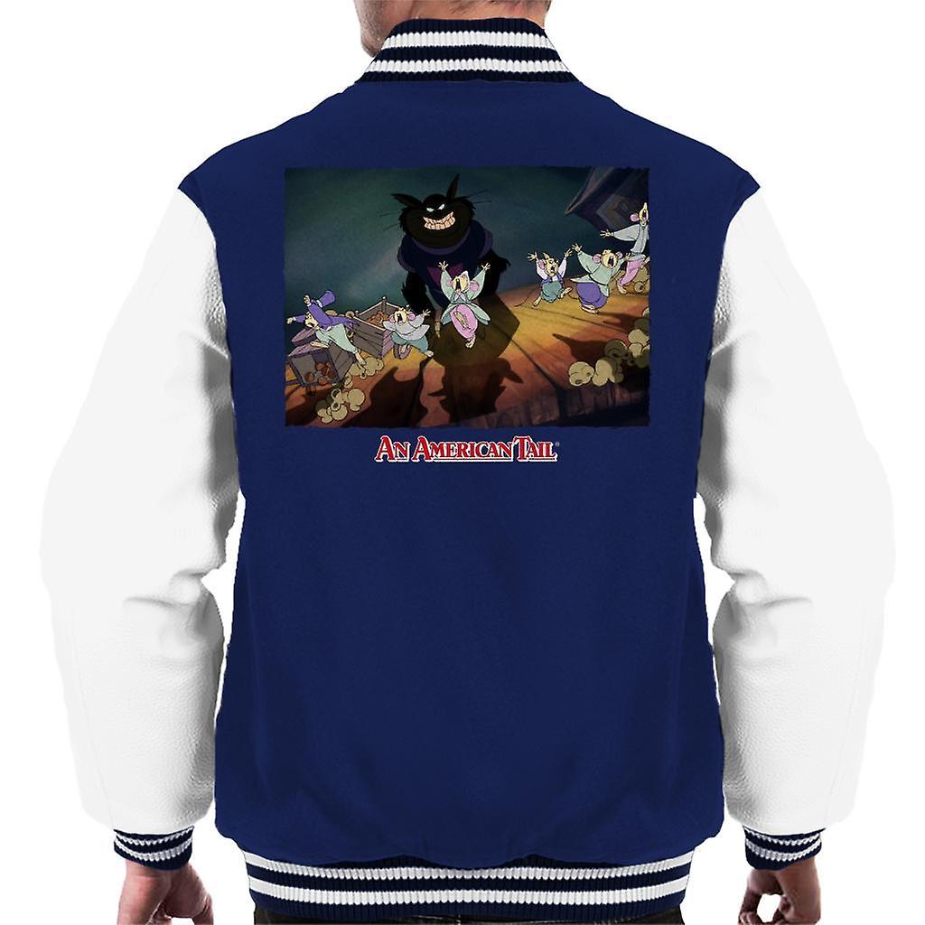 An American Tail Cossack Cats Looming Men's Varsity Jacket Navy/White Large