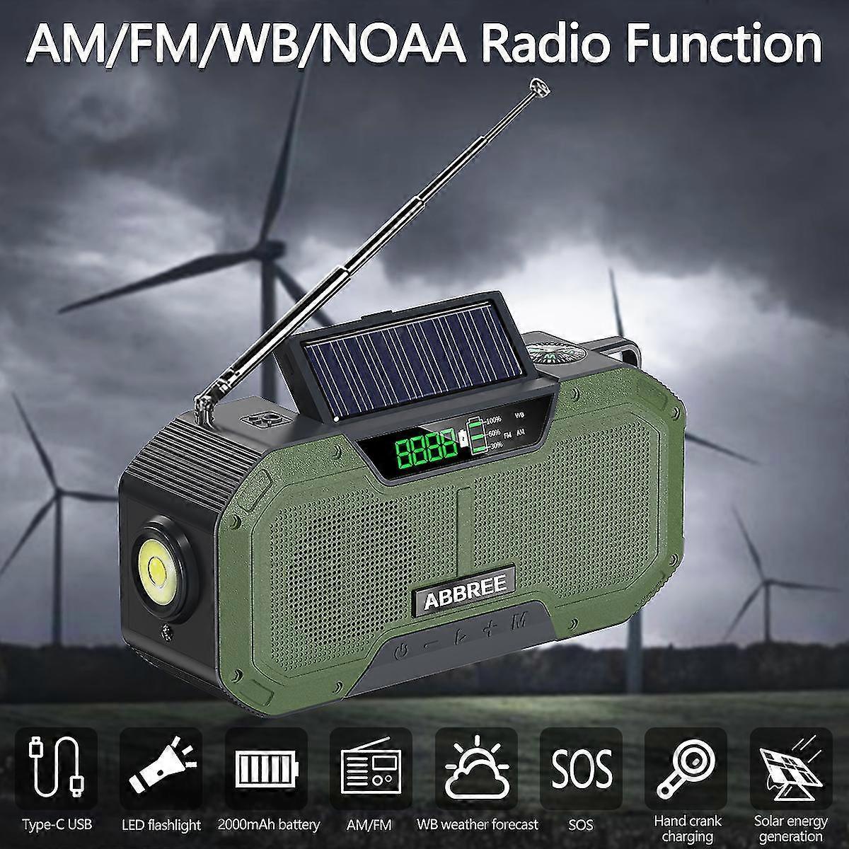 Aiducho Green Emergency Radio 5000mah Solar Hand Crank Portable Am/fm/noaa Sos Radio With Flashlight&reading Lamp Cell Phone Charger green antenna