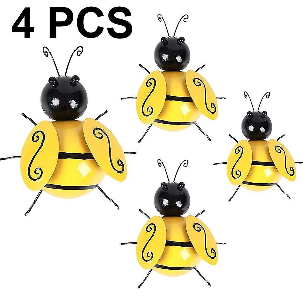 Yeye 4 Pack Metal Bee Wall Art Sculptures Garden Decorations, Hanging Bee Wall Decor Indoor Outdoor Garde