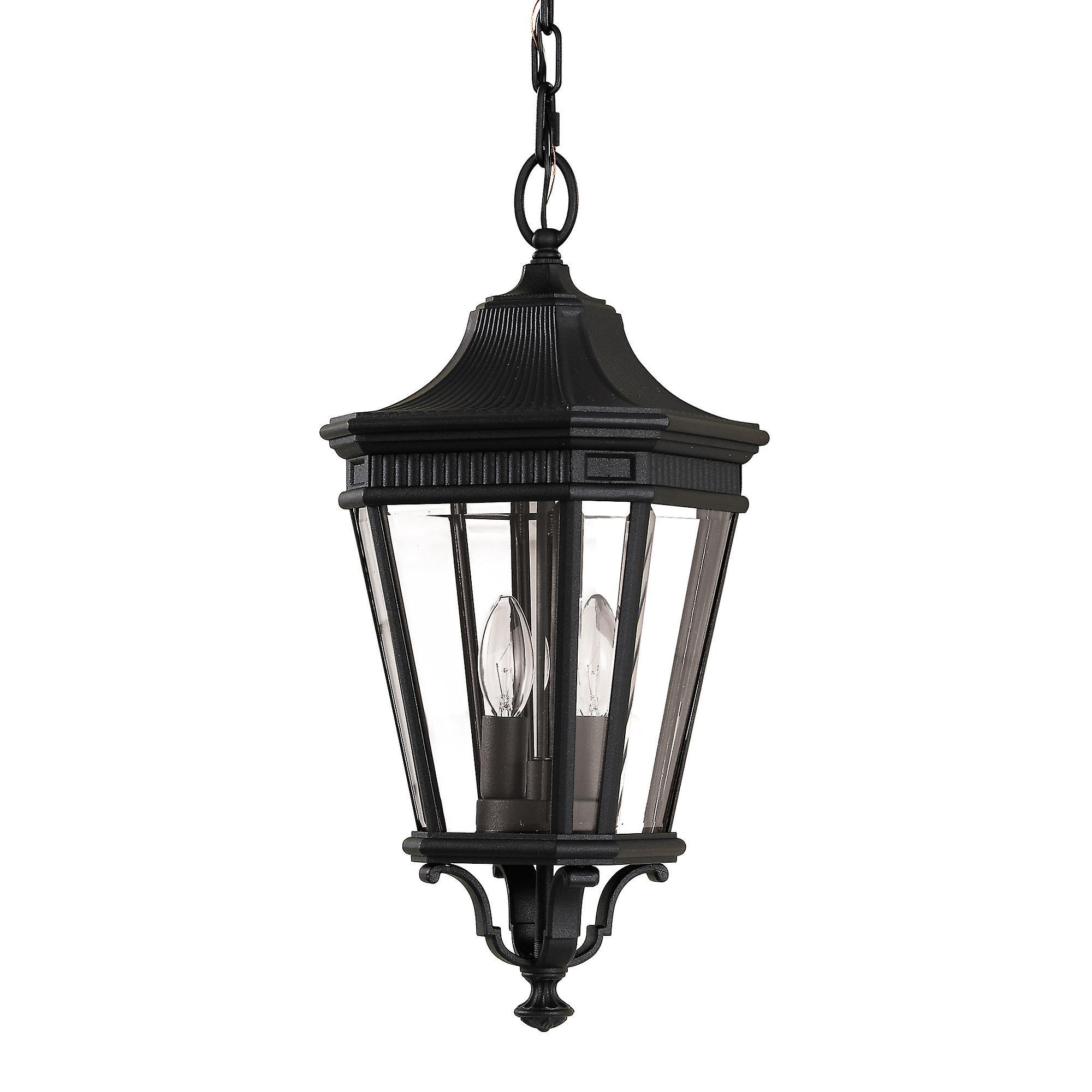 Cotswold Lane 2 Light Medium Outdoor Ceiling Chain Lantern Black E14