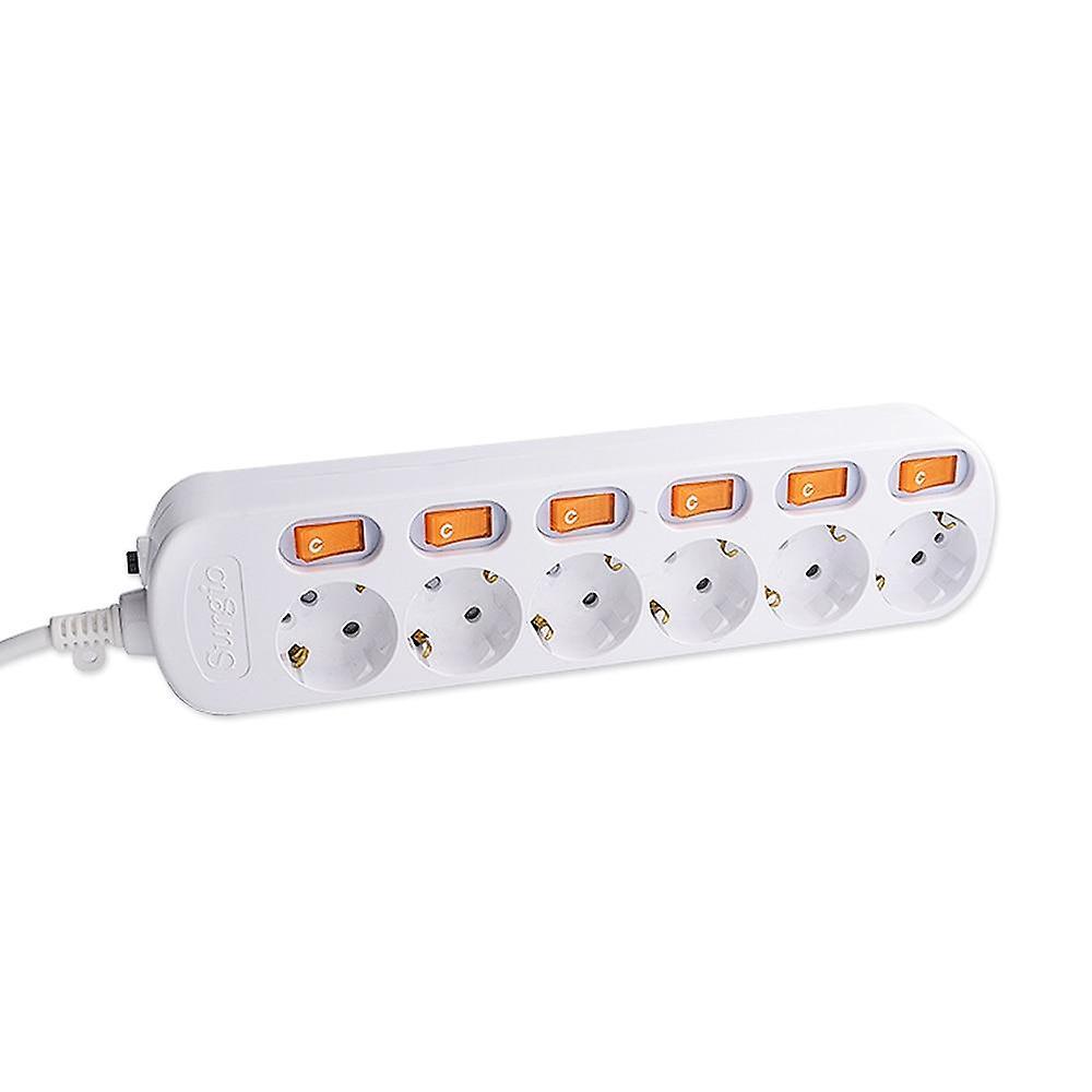 Slowmoose Power Strip, Surge Protection Eu Plug Outlets- 16a Electrical Extension LENGTH 2.5M / 6 AC SOCKET