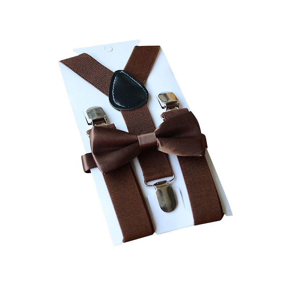 Slowmoose Kids Adjustable Braces Elastic Suspenders+solid Bow Tie Set Brown Size fits all / Other