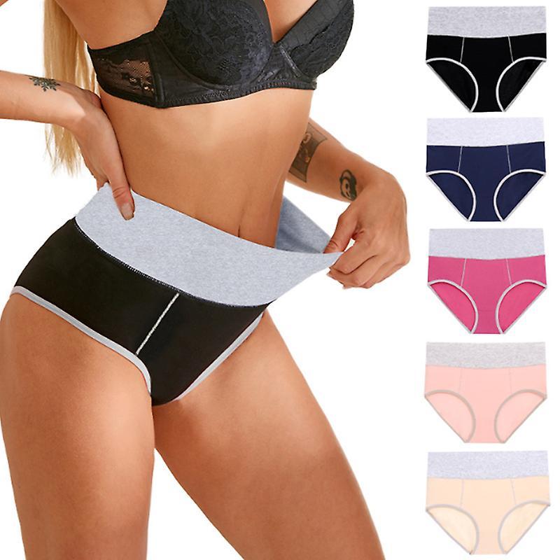 Wiuo 6pcs Womens High Waist Knickers Cotton Underwear Full Coverage Briefs Panties Womens High Waist Underwear 4XL