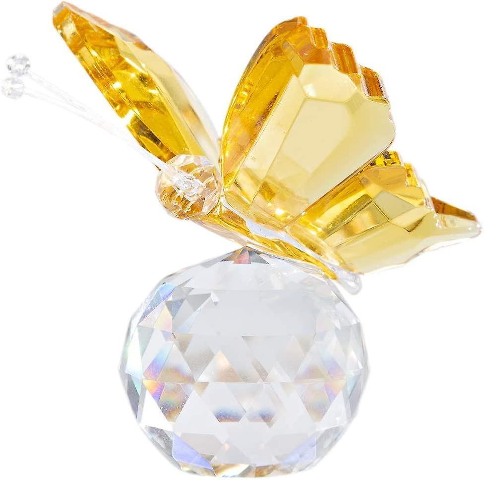 Liangnv Crystal Flying Butterfly With Crystal Ball Base Figurine Collection Cut Glass Ornament Statue Animal Collectible (yellow)