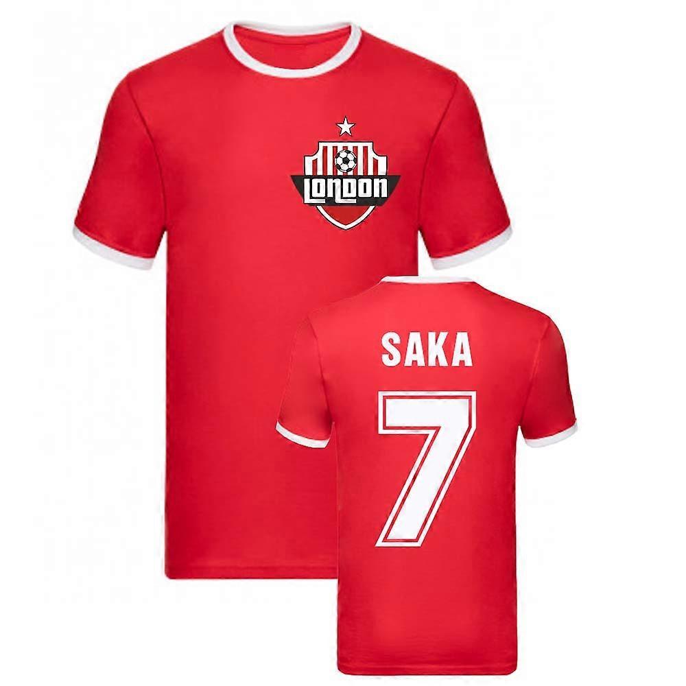 UKSoccerShop Bukayo Saka Arsenal Ringer Tee (Red) XXL (50-52 inch)