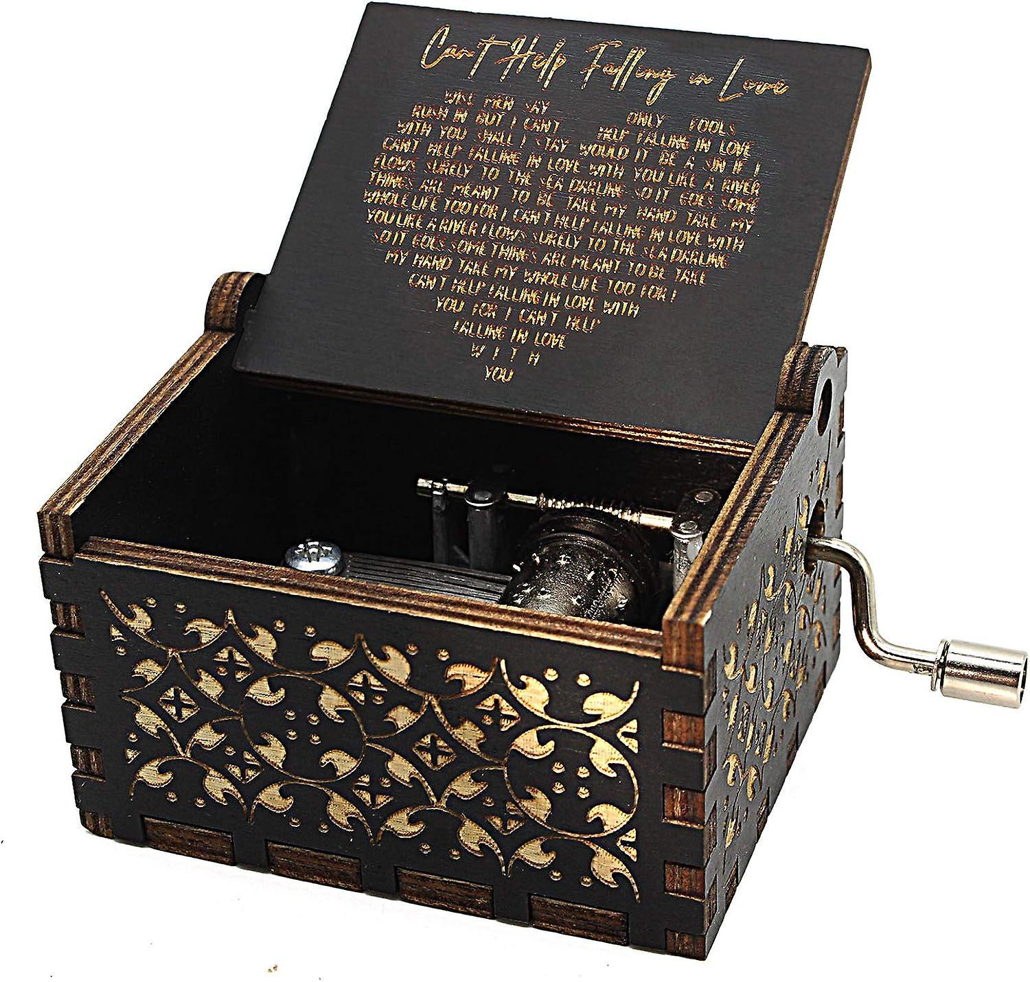 Heyone Can't Help Falling In Love Wood Music Box, Antique Engraved Musical Boxes Case For Love One Wooden Music Box - Gifts For Lover, Boyfriend, G...