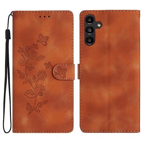 Mycase For Samsung Galaxy A05s Flower Butterfly Embossing Pattern Leather Phone Case Brown