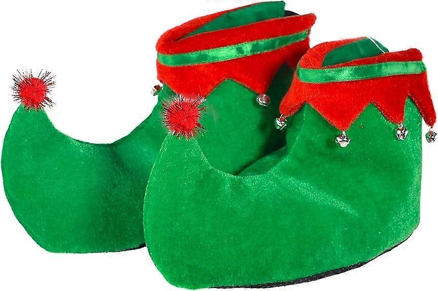 Ersam Red Green Elf Shoes - Red and Green Velvet Holiday Elf Feet Slippers with Jingle Bells for Adults and Kids red/green