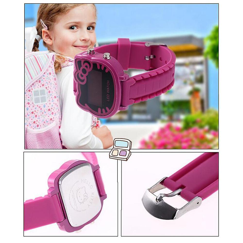 Fairnull Cute Hello Kitty LED Digital Electric Silicone Band Wrist Watch Kids Girls Gift Pink