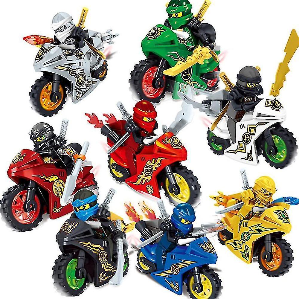 Yxuo 8pcs Ninjago Motorcycle Set Assembled Building Blocks Minifigures Ninja Mini Figures Blocks Toys Fits