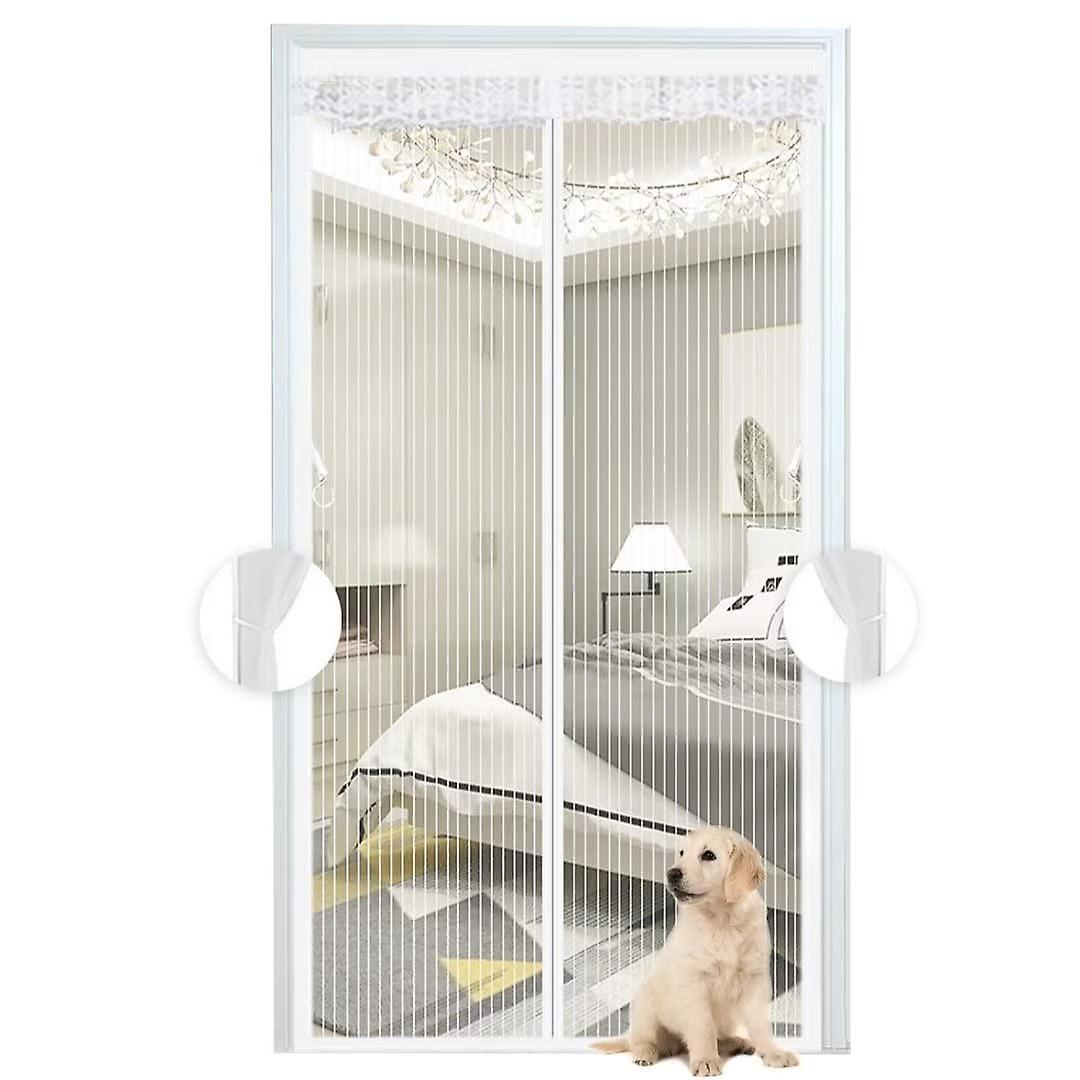 Augro White Magnetic Mosquito Net, Mesh Curtain, Door With Fully, Self-closes For Balcony, Easy Installation, 100x210 Cm