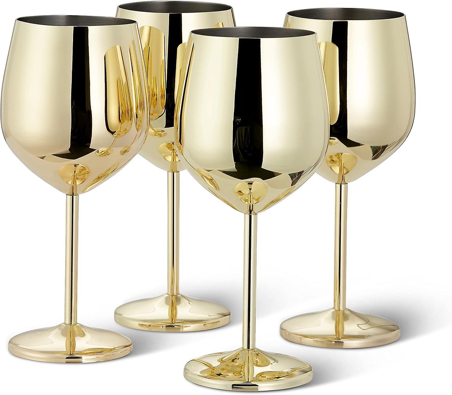 Sztxj 4 Elegant Gold Stainless Steel Wine Glasses, 500 ml - Unbreakable Glasses Set for Christmas and New Year