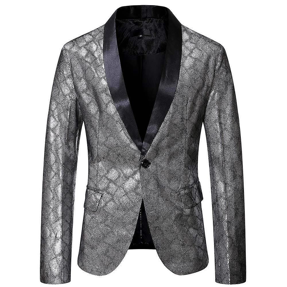 Sliktaa Mens Luxury Shiny Blazer Wedding Party Dinner Tuxedo Silver L