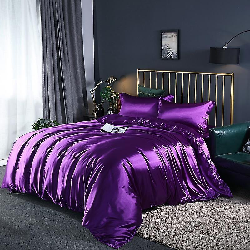 Slowmoose Satin Silk Luxury Queen King Size Bed Set Quilt Duvet Cover Linens And Purple 2m 4pcs flat sheet