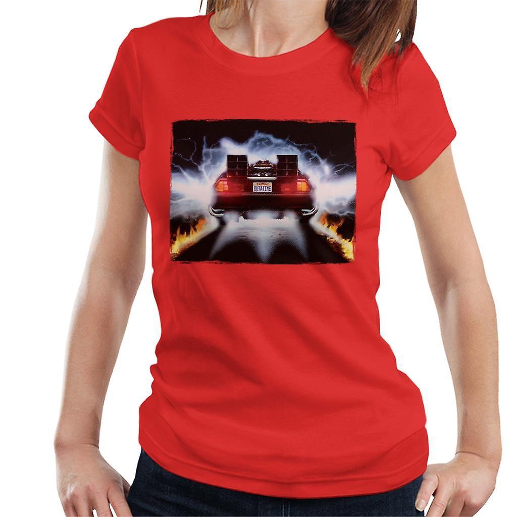 Back to the Future Delorean Taking Off For Time Travel Women's T-Shirt Red Medium