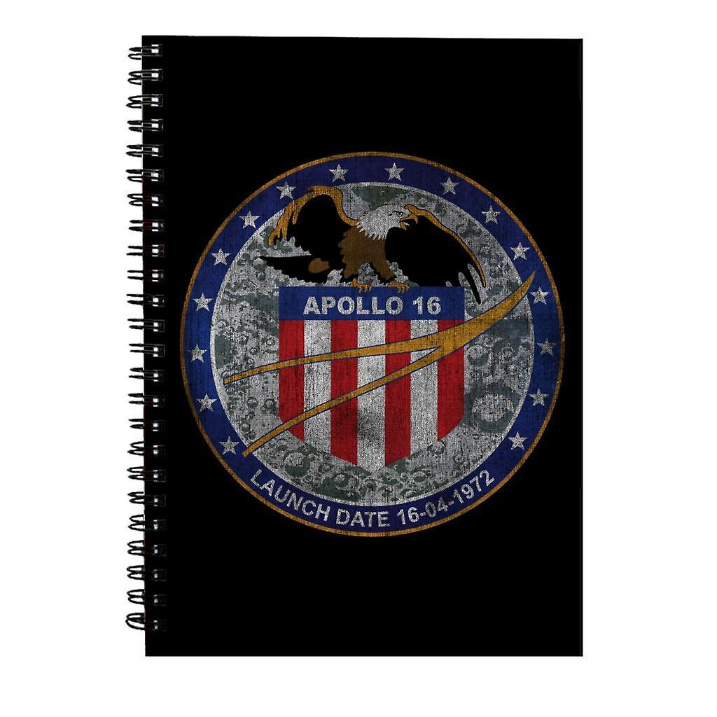 NASA Apollo 16 Mission Badge Distressed Spiral Notebook Black 15 x 21 cm