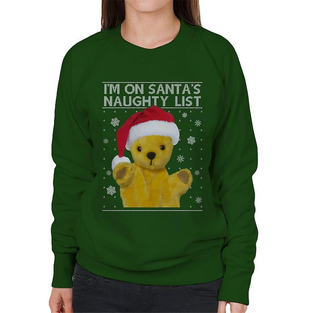 Sooty Christmas Im On Santas Naughty List Women's Sweatshirt Bottle Green Large